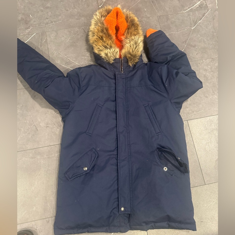 Polo Ralph Lauren Navy Puffer Coat with Orange Lining